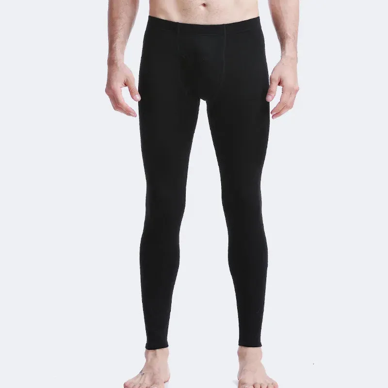 Aidase Long Johns Mens Underwear Pant Solid Cotton Mens Leggings Sexy Bulge Pouch Winter Warm Thermal Pants Tight Underpants