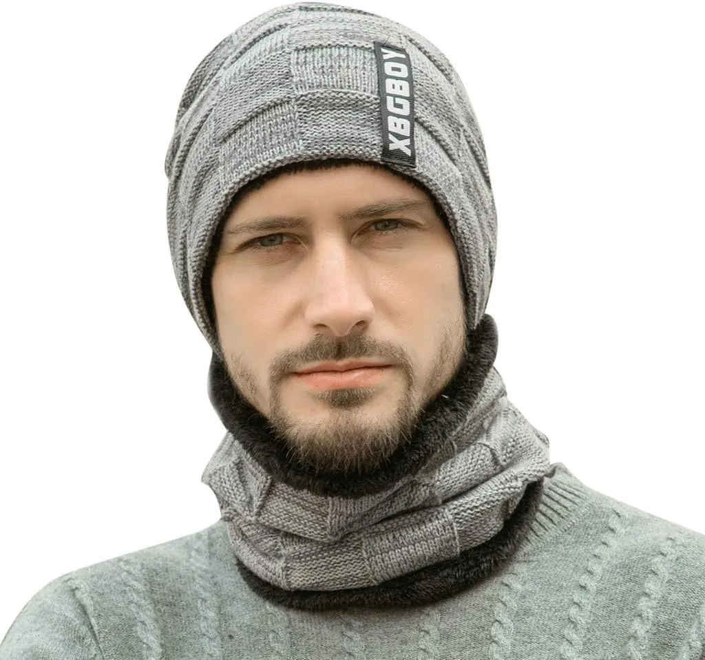 Beanie Hat Scarf Set for Men Women Warm Knit Hats Skull Cap Neck Warmer Winter Hat & Scarf