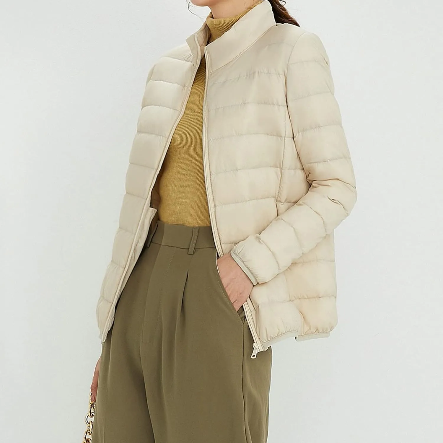 Cropped Puffer Coat Women Lightweight Down Jacket Packable Parkas Jacket Outerwear Full Zip Winter Hooded Quilted Coat
