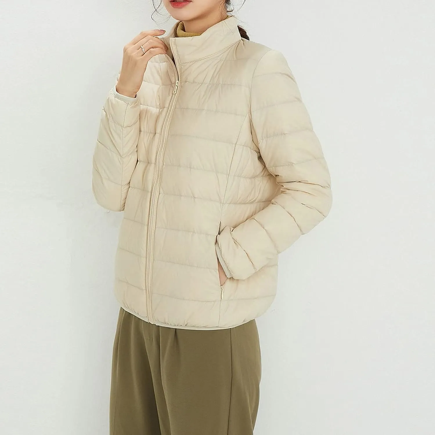 Cropped Puffer Coat Women Lightweight Down Jacket Packable Parkas Jacket Outerwear Full Zip Winter Hooded Quilted Coat