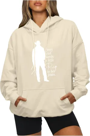 Every Girl Needs A Little Rip in Her Jeans Women Long Sleeve Hoodies Sweatshirts Drawstring Pullovers Tops Vintage Clothes