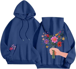 Floral Graphic Hoodies for Women Novelty Floral Flower Print Sweatshirts for Teen Girls Y2k Sweatshirt With Pockets