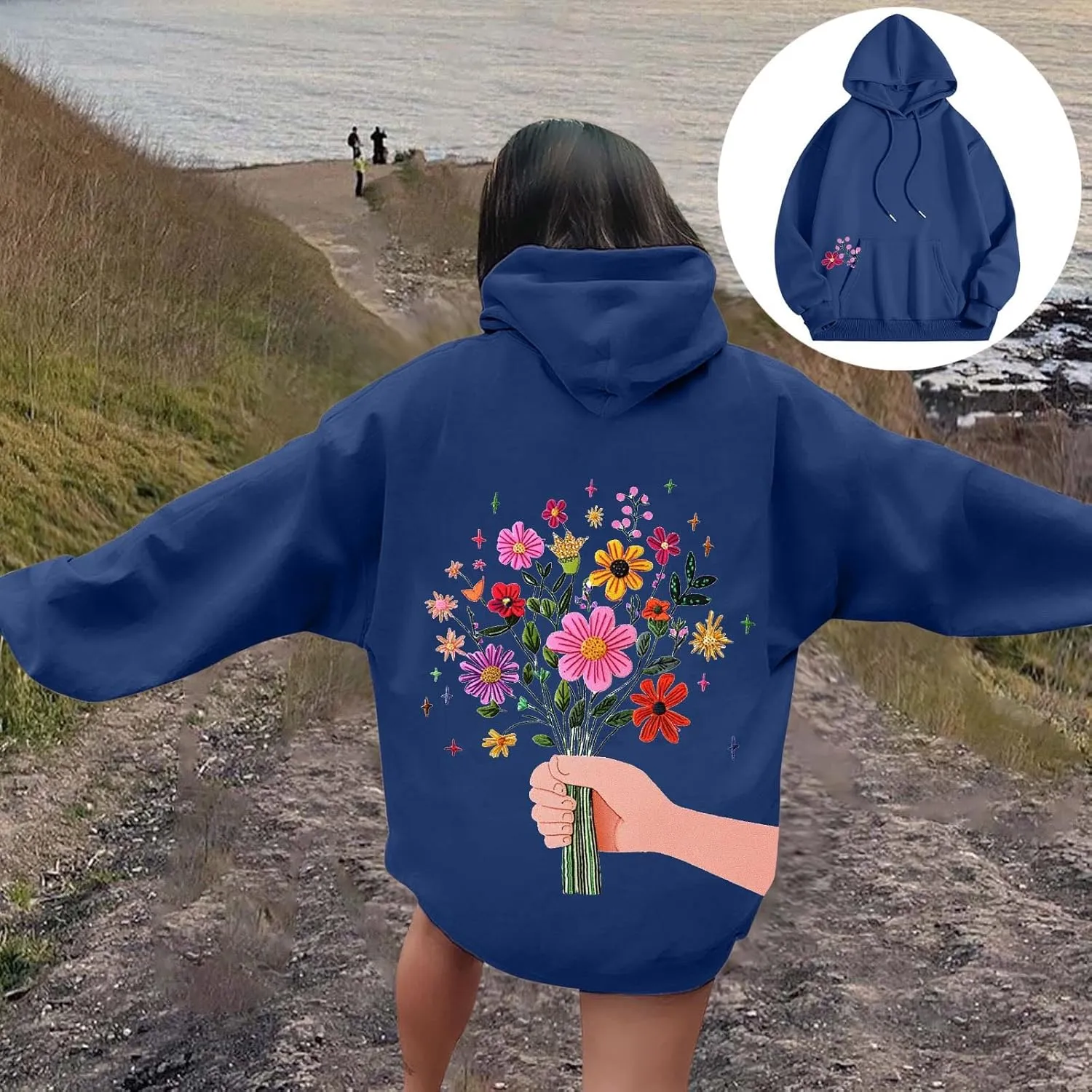 Floral Graphic Hoodies for Women Novelty Floral Flower Print Sweatshirts for Teen Girls Y2k Sweatshirt With Pockets