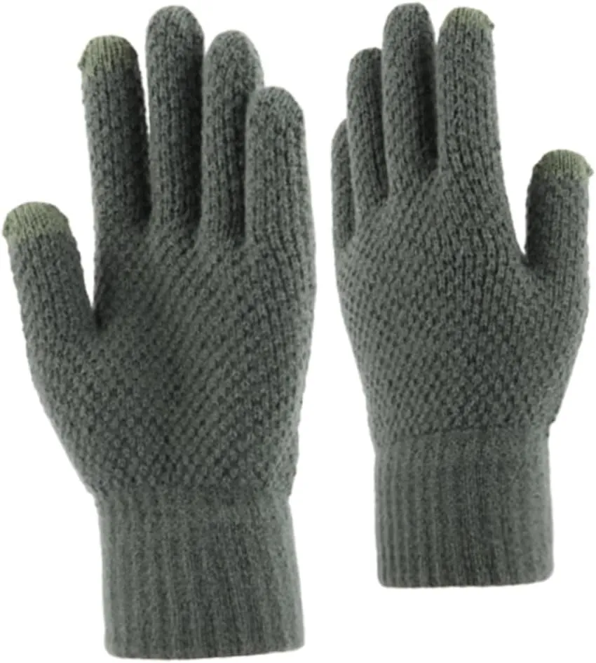 FRCOLOR 1Pair Men's Winter Touch Screen Gloves Thick Plush Knitted Finger Gloves for Cold Weather Soft and Washable Compatible with All Touch Devices for Outdoor Activities