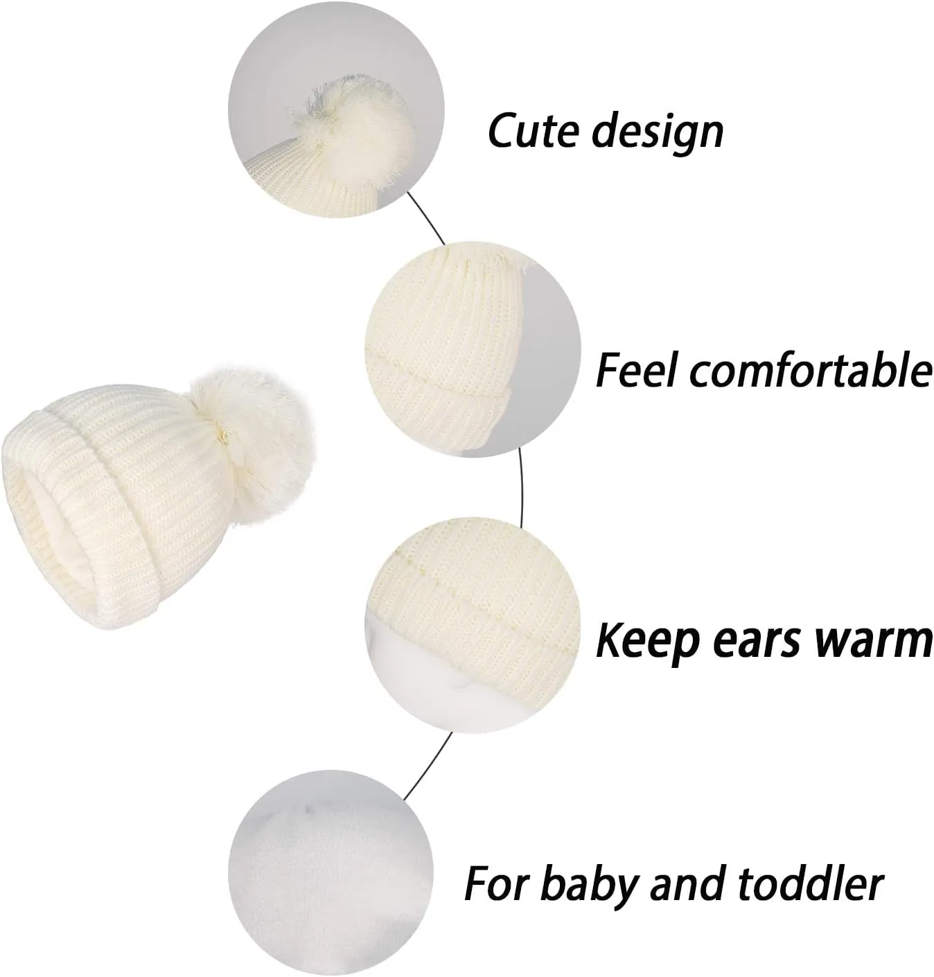 LANGZHEN Winter Warm Knitted Baby Hats for Girls Pom Pom Kid Toddler Boys Beanies Cap with Fleece Lining