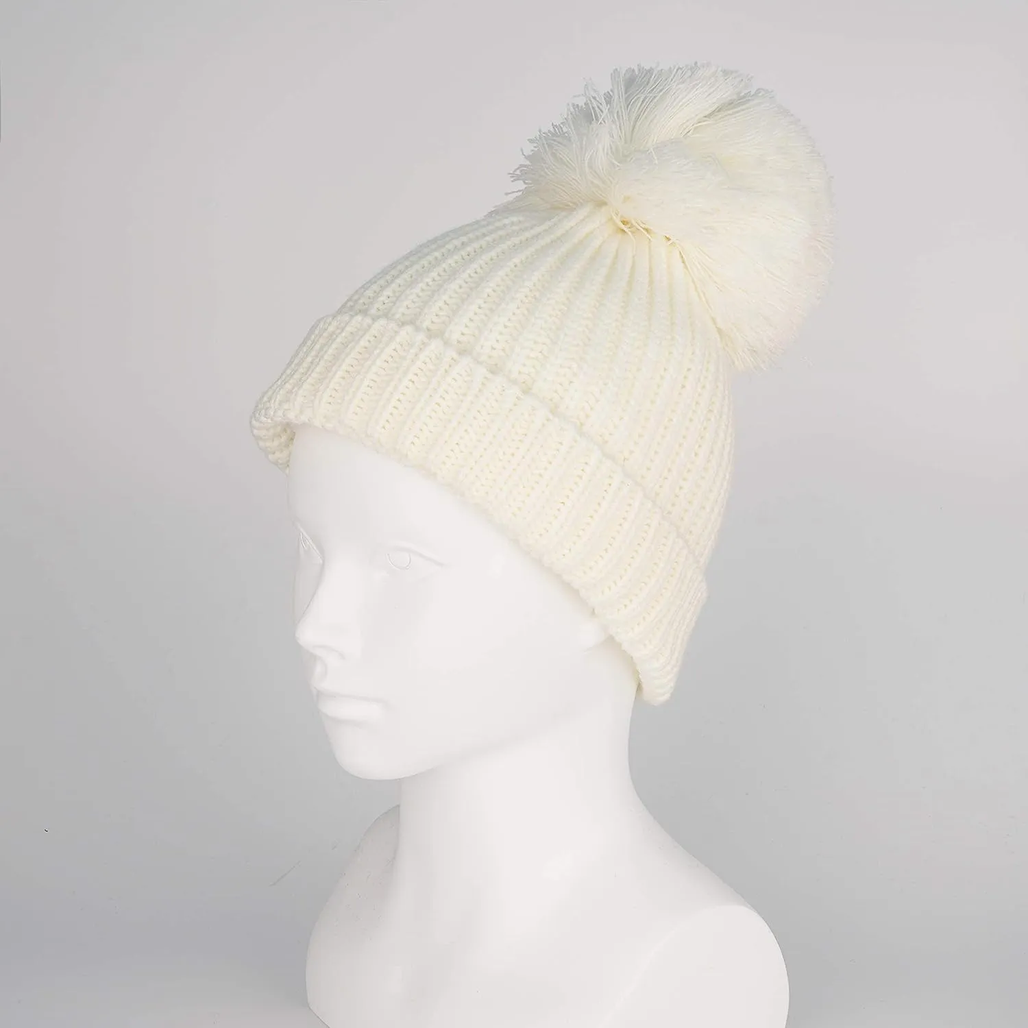 LANGZHEN Winter Warm Knitted Baby Hats for Girls Pom Pom Kid Toddler Boys Beanies Cap with Fleece Lining