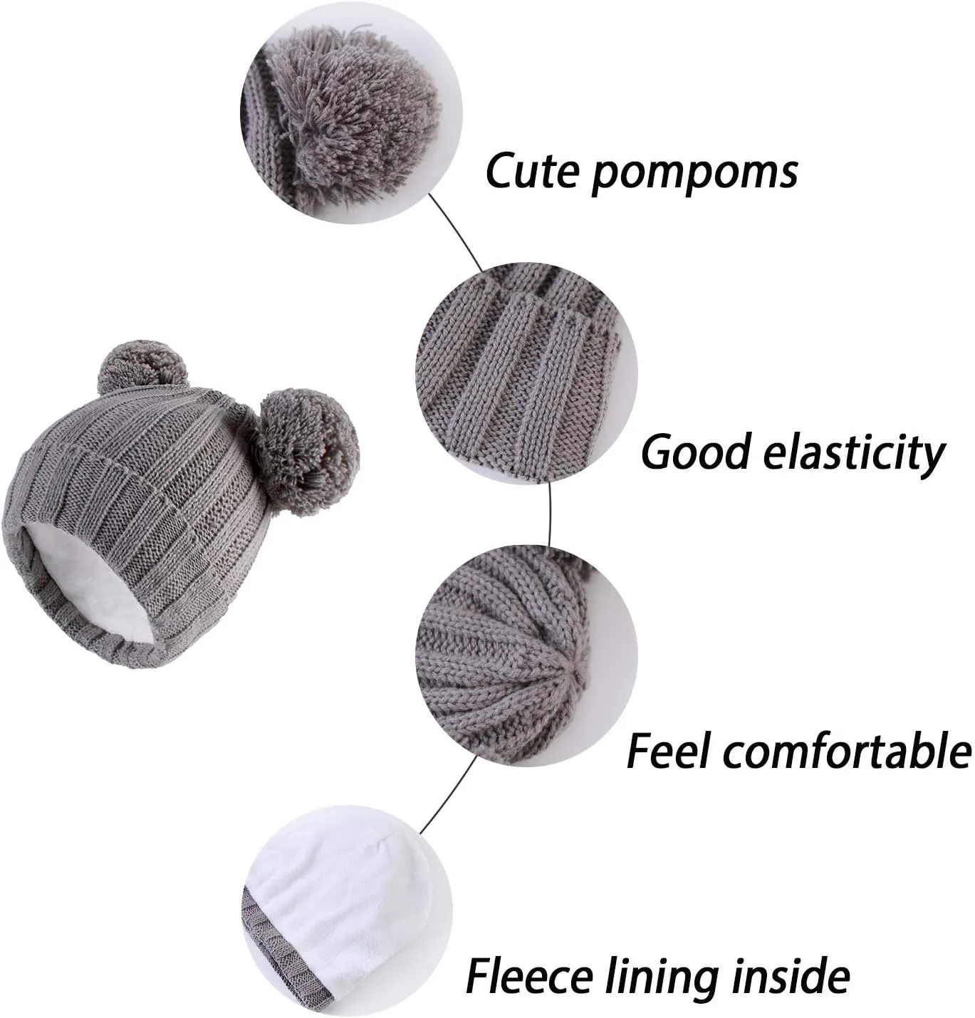 LANGZHEN Winter Warm Knitted Baby Hats for Girls Pom Pom Kid Toddler Boys Beanies Cap with Fleece Lining