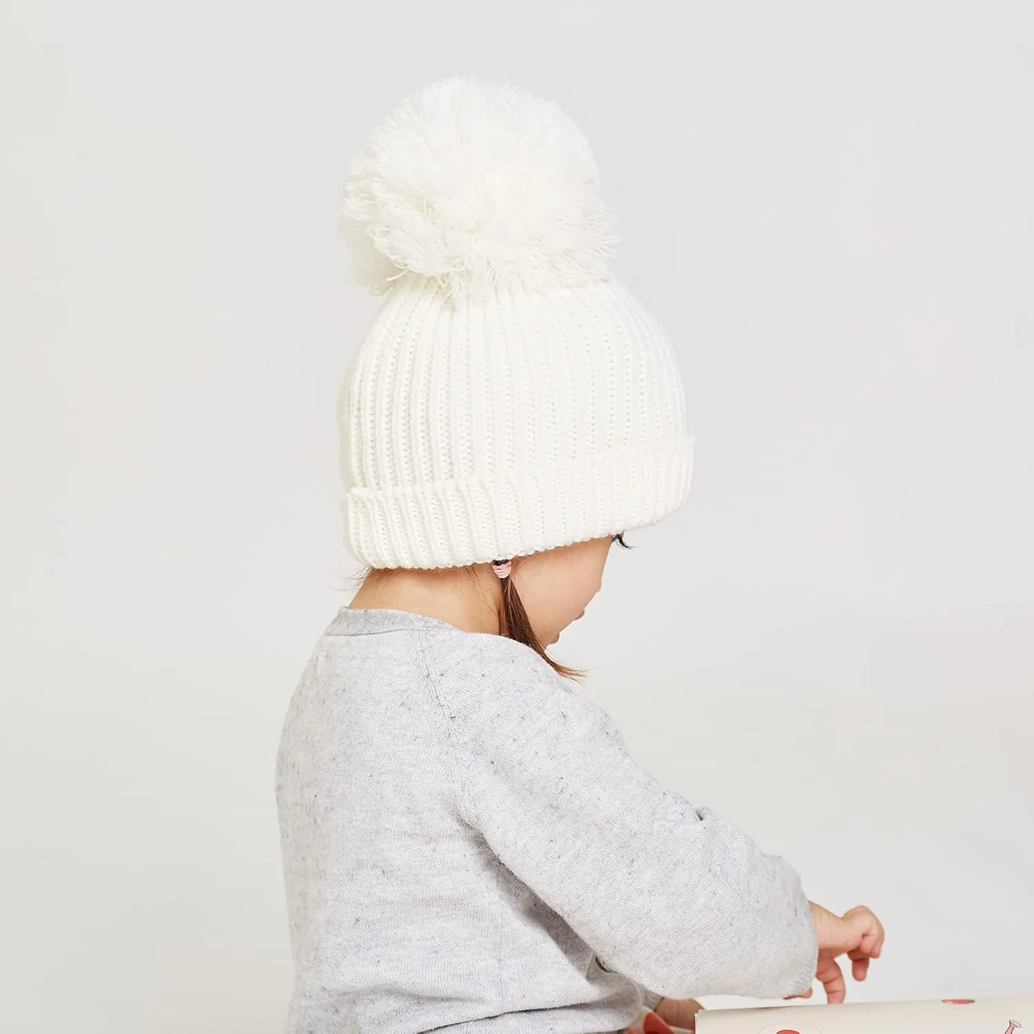 LANGZHEN Winter Warm Knitted Baby Hats for Girls Pom Pom Kid Toddler Boys Beanies Cap with Fleece Lining