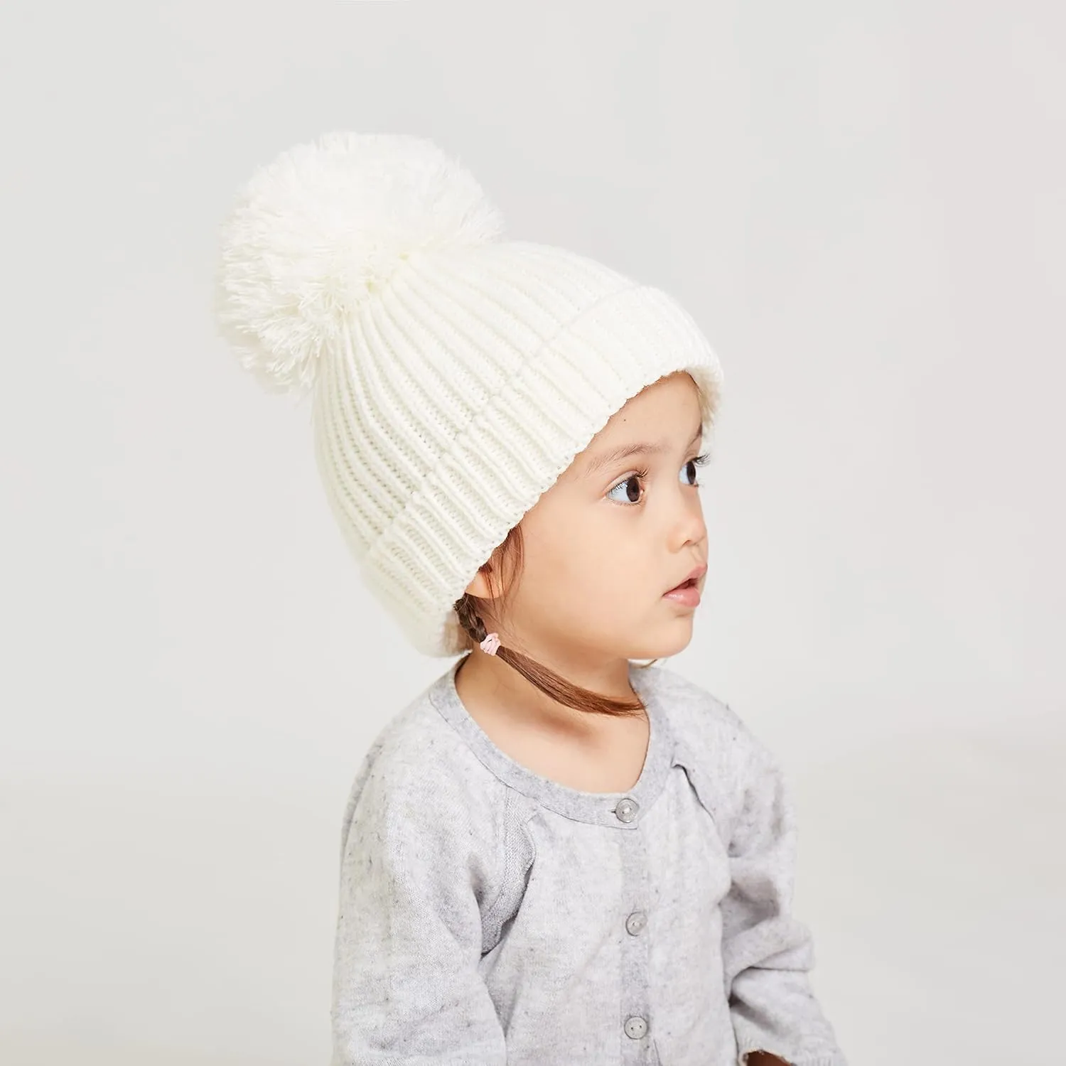 LANGZHEN Winter Warm Knitted Baby Hats for Girls Pom Pom Kid Toddler Boys Beanies Cap with Fleece Lining