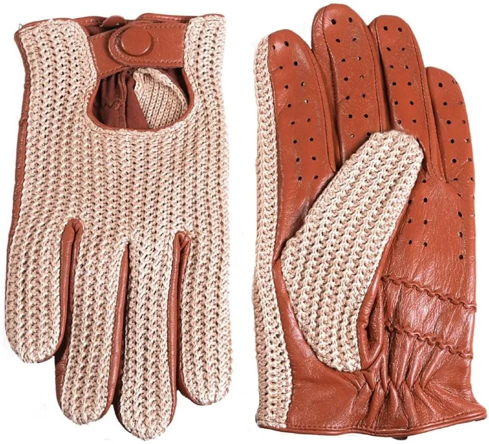 Men's Classic Real Leather Retro Unlined Driving Knitted Gloves Touch Screen Short Gloves Black XL