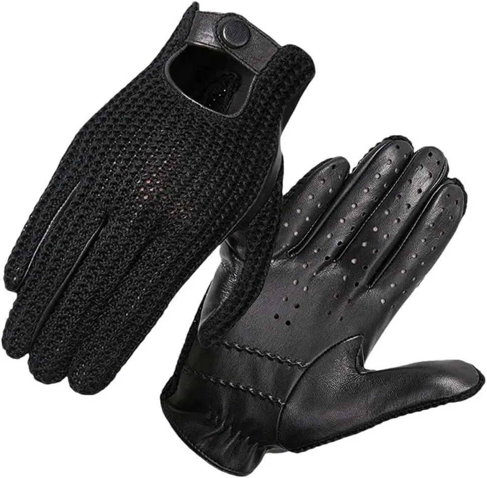 Men's Classic Real Leather Retro Unlined Driving Knitted Gloves Touch Screen Short Gloves Black XL