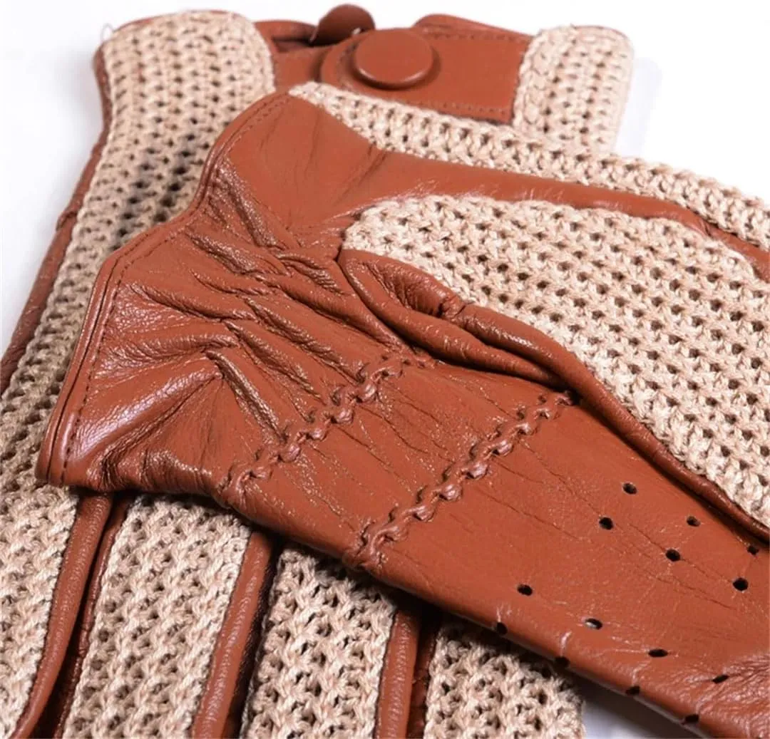 Men's Classic Real Leather Retro Unlined Driving Knitted Gloves Touch Screen Short Gloves Black XL