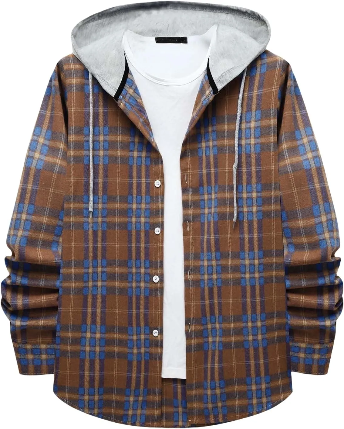 Men's Flannel Shirt Jacket Long Sleeve Plaid Shirt Lightweight Fashion Spring Fall Casual Jackets Hoodies Sweatshirt