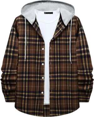 Men's Flannel Shirt Jacket Long Sleeve Plaid Shirt Lightweight Fashion Spring Fall Casual Jackets Hoodies Sweatshirt