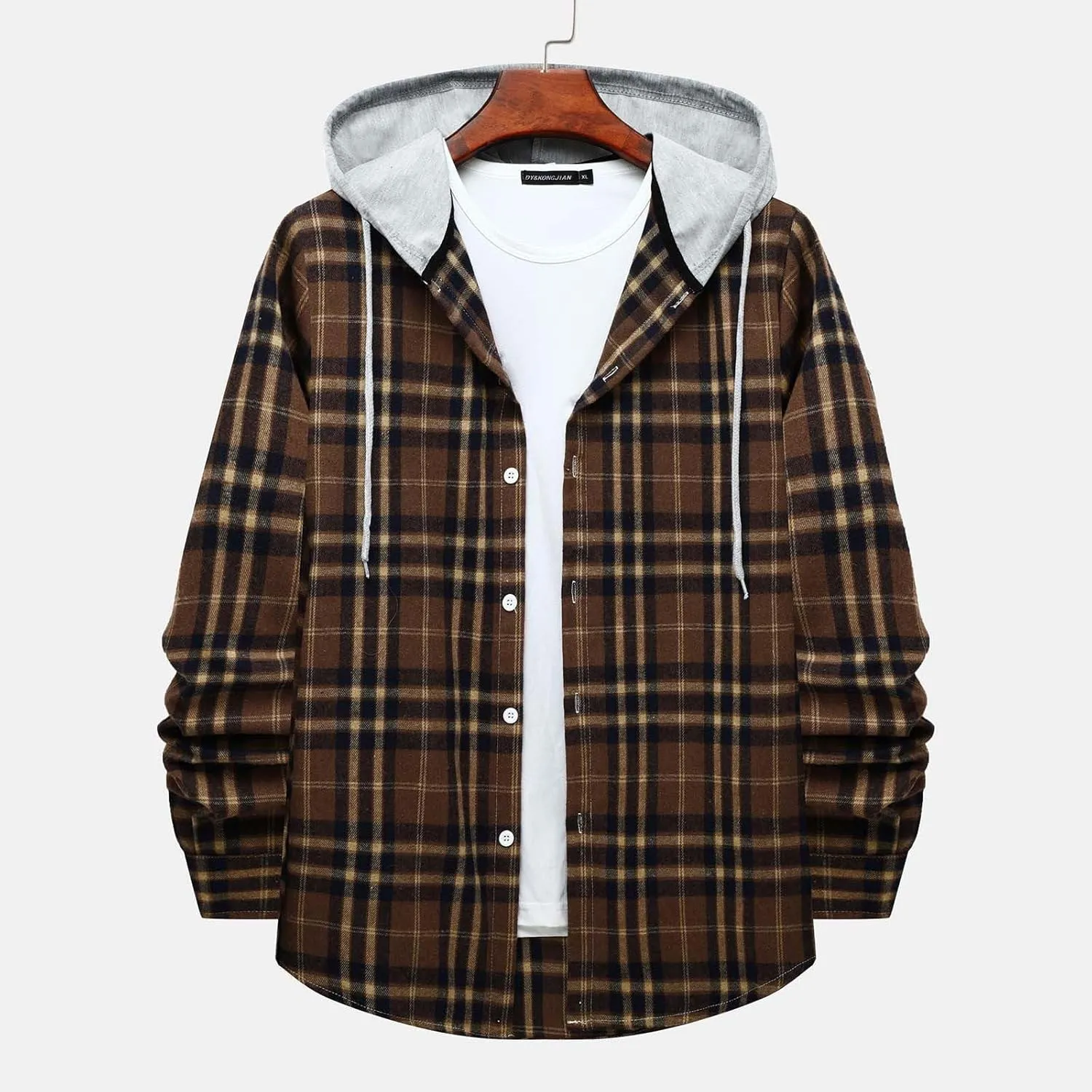 Men's Flannel Shirt Jacket Long Sleeve Plaid Shirt Lightweight Fashion Spring Fall Casual Jackets Hoodies Sweatshirt