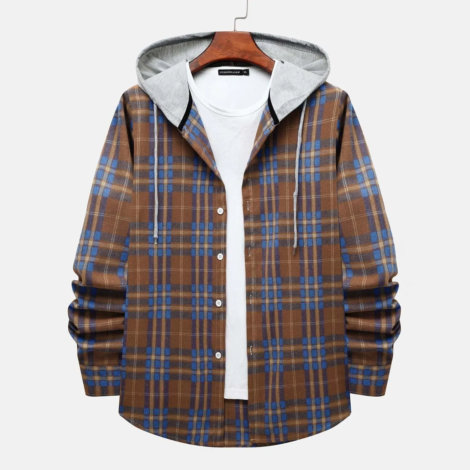 Men's Flannel Shirt Jacket Long Sleeve Plaid Shirt Lightweight Fashion Spring Fall Casual Jackets Hoodies Sweatshirt