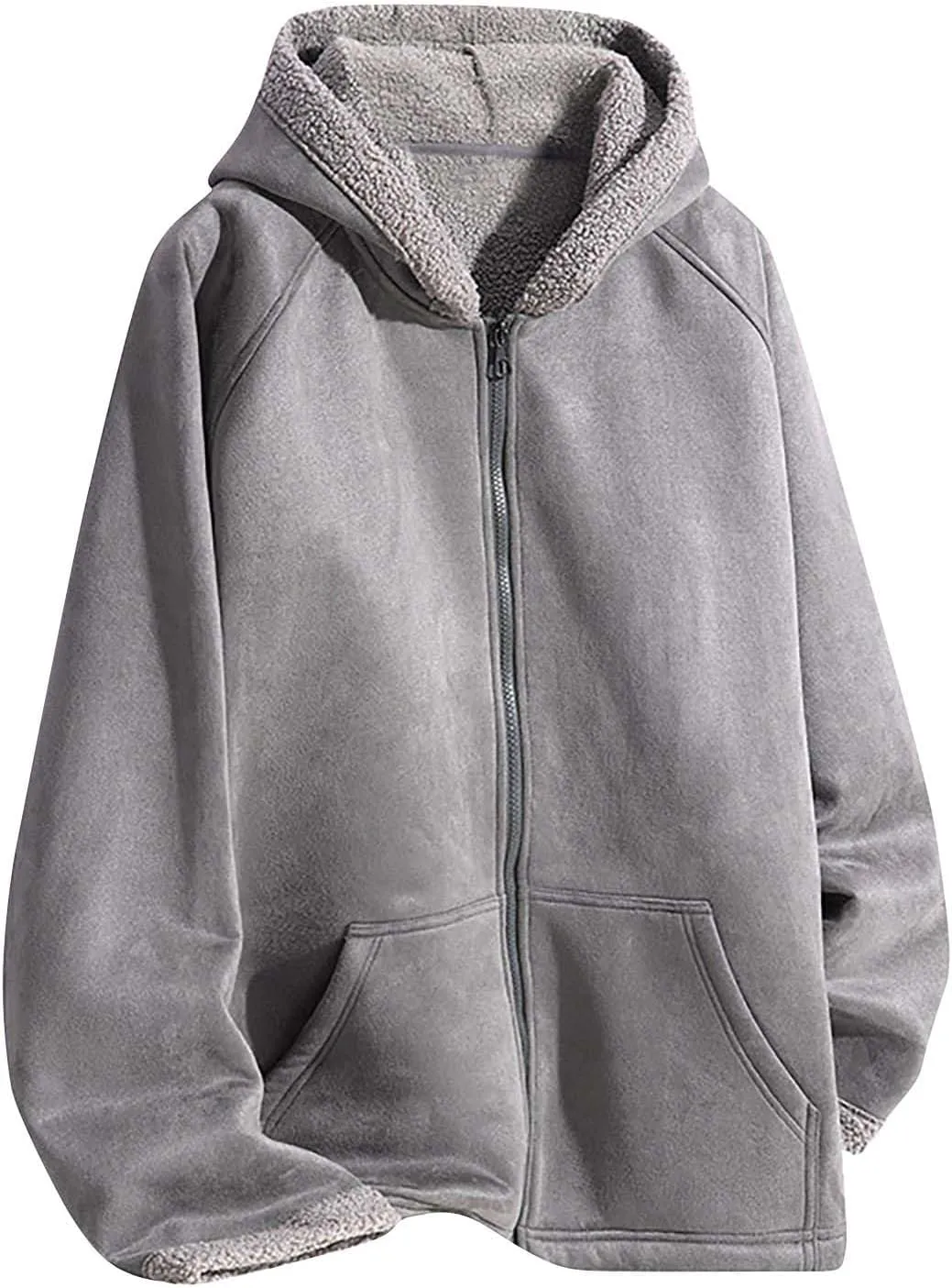 Men's Fleece Long Sleeve Hoodies Jacket Full Zipper Jacket Winter Casual Plush Warm Oversized Outwear with Pocket