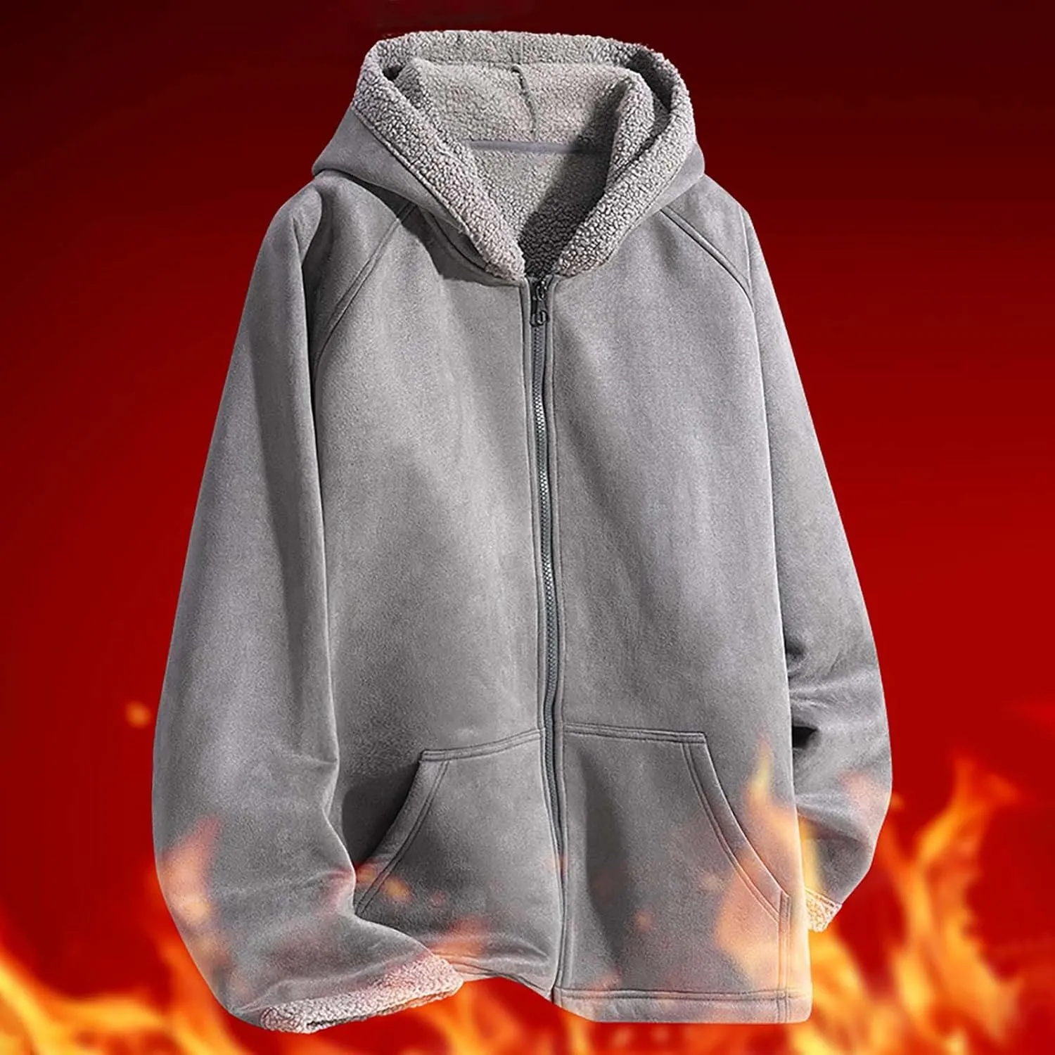 Men's Fleece Long Sleeve Hoodies Jacket Full Zipper Jacket Winter Casual Plush Warm Oversized Outwear with Pocket