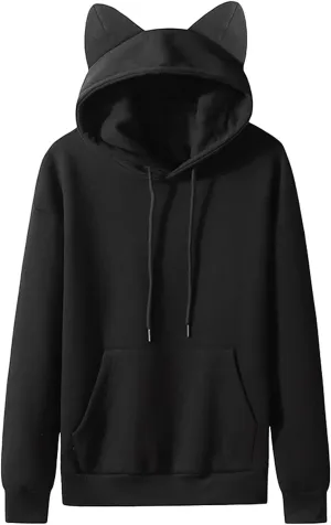 Men's Hoodie Teen Boys Cute Cat Ears Hooded Sweatshirts Winter Heavy Fleece Pullover with Pocket Long Sleeve Clothing