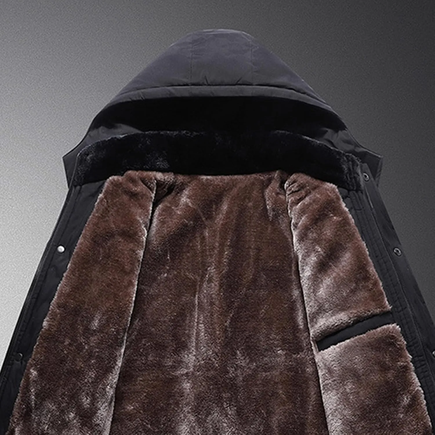 Mens Puffer Jacket Fleece Lined Down Coat Hooded Quilted Jacket Plus Size Padded Coat Warm Insulated Jacket Winter Coat