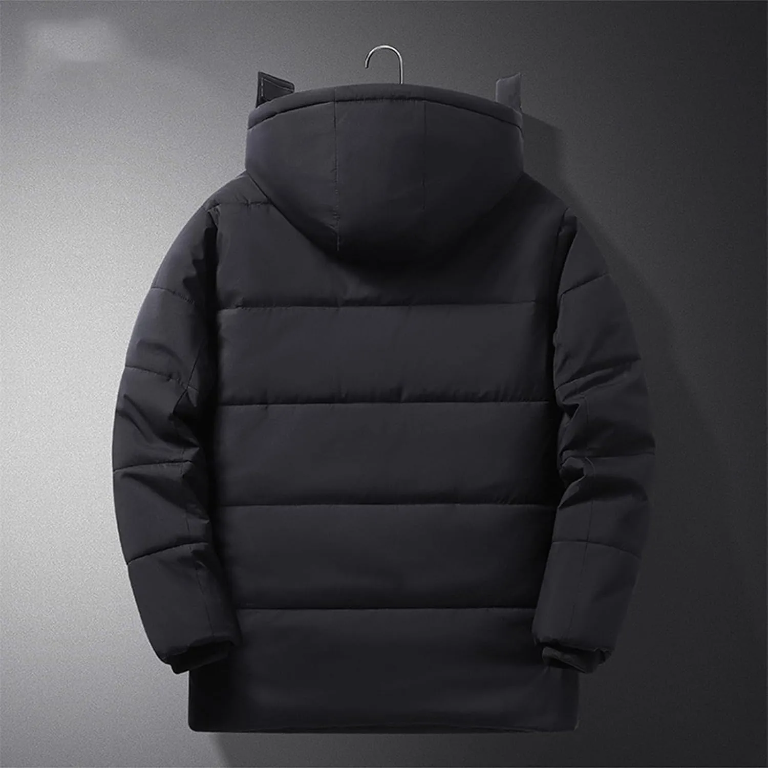 Mens Puffer Jacket Fleece Lined Down Coat Hooded Quilted Jacket Plus Size Padded Coat Warm Insulated Jacket Winter Coat