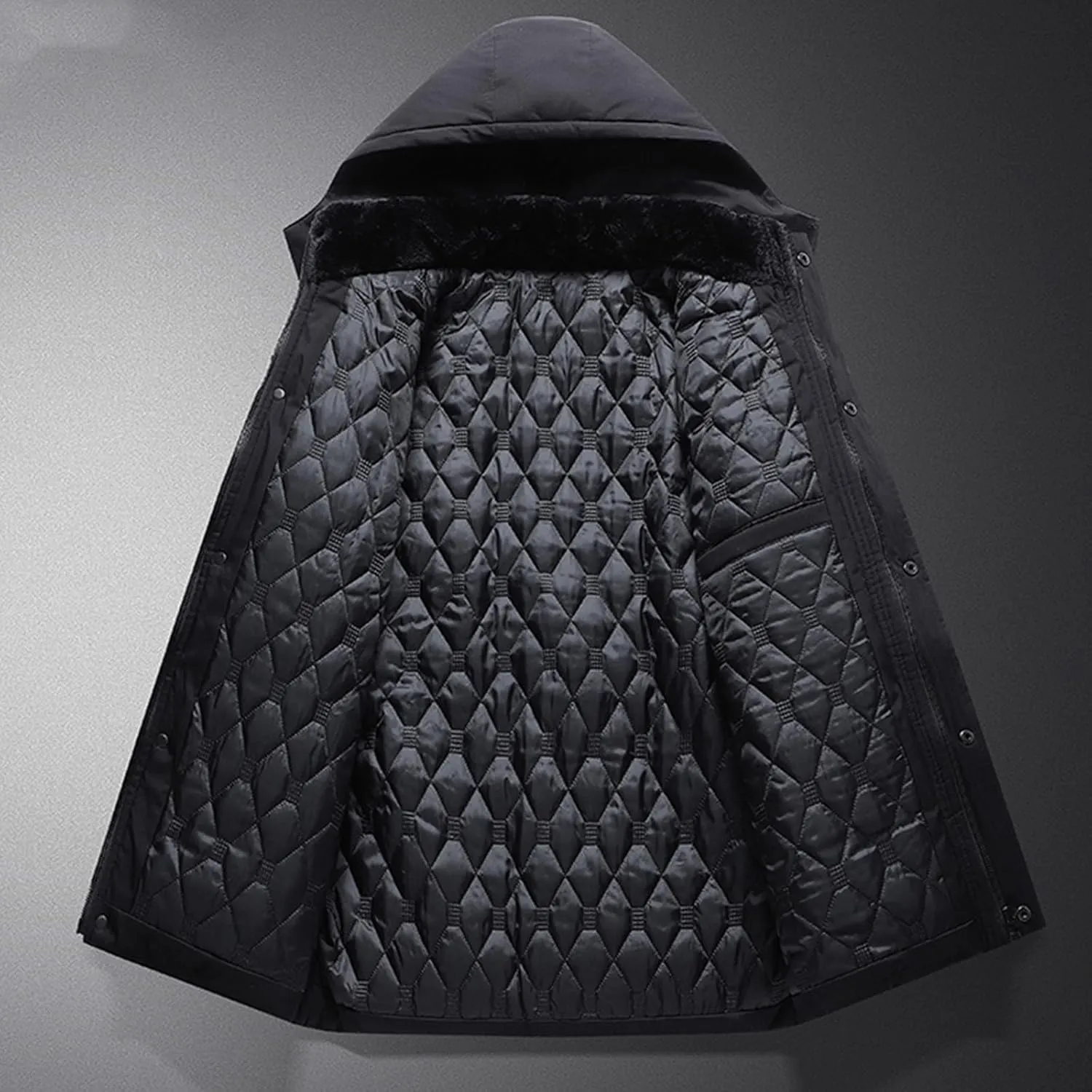 Mens Puffer Jacket Fleece Lined Down Coat Hooded Quilted Jacket Plus Size Padded Coat Warm Insulated Jacket Winter Coat