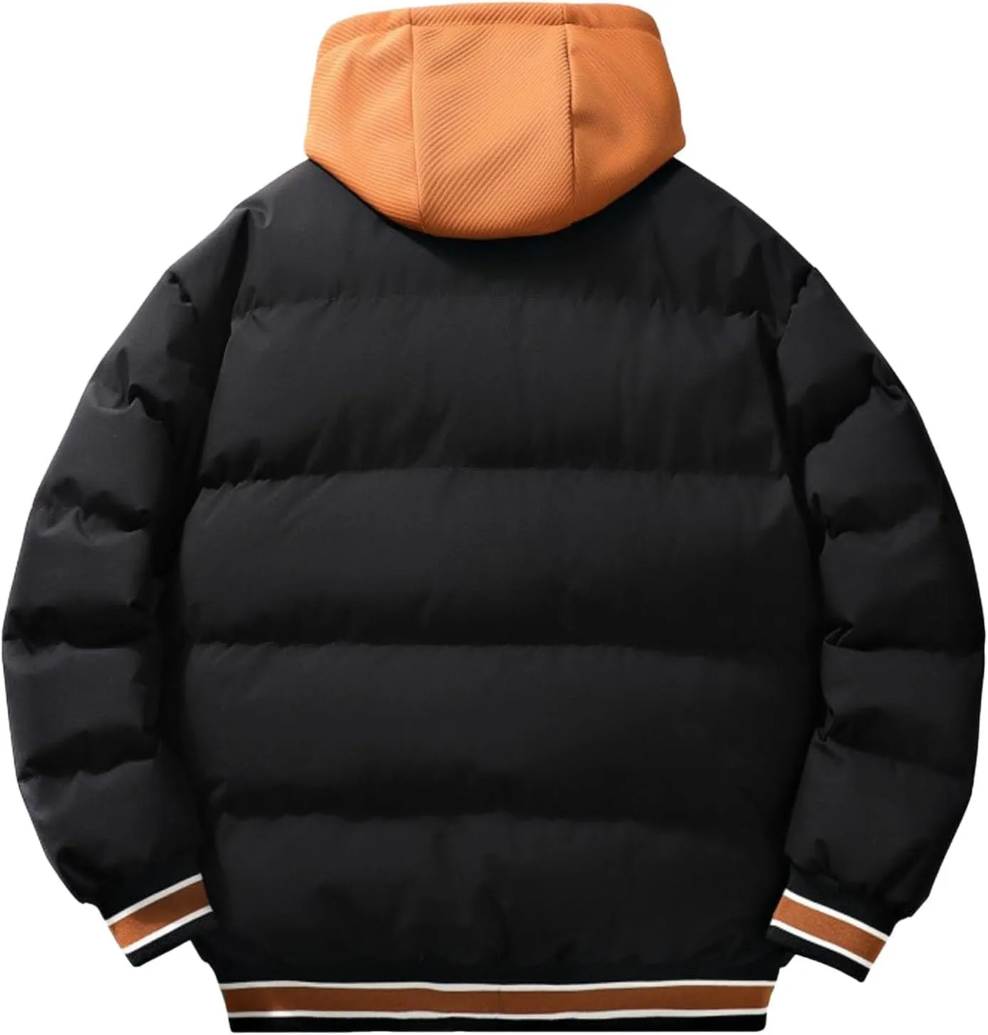 Men's Puffer Jackets Winter with Hood Thickened Lightweight Plus Size Down Coats Casual Letter Print Loose Quilted Jacket