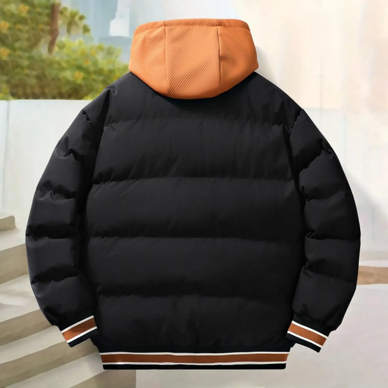 Men's Puffer Jackets Winter with Hood Thickened Lightweight Plus Size Down Coats Casual Letter Print Loose Quilted Jacket