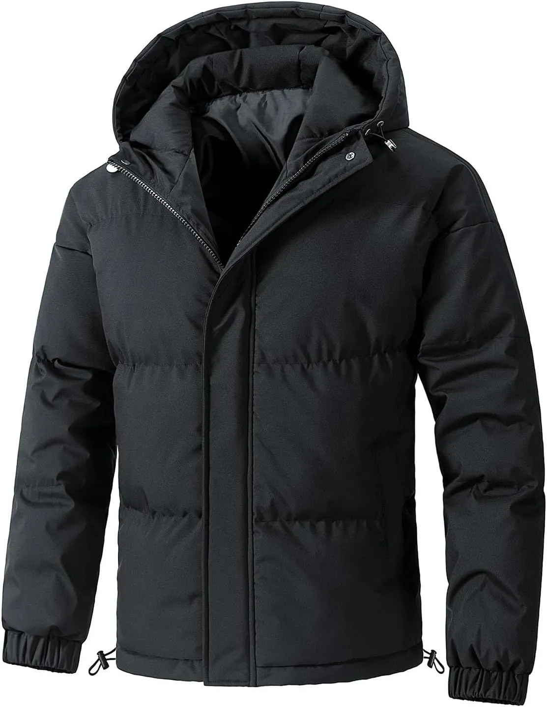 Mens Winter Jackets with Hood Lightweight Full Zip Loose Fit Padded Jacket Casual Long Sleeve Puffy Insulated Down Coats