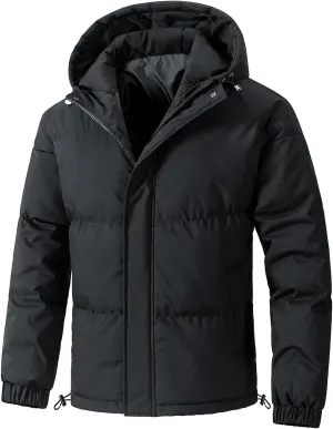 Mens Winter Jackets with Hood Lightweight Full Zip Loose Fit Padded Jacket Casual Long Sleeve Puffy Insulated Down Coats