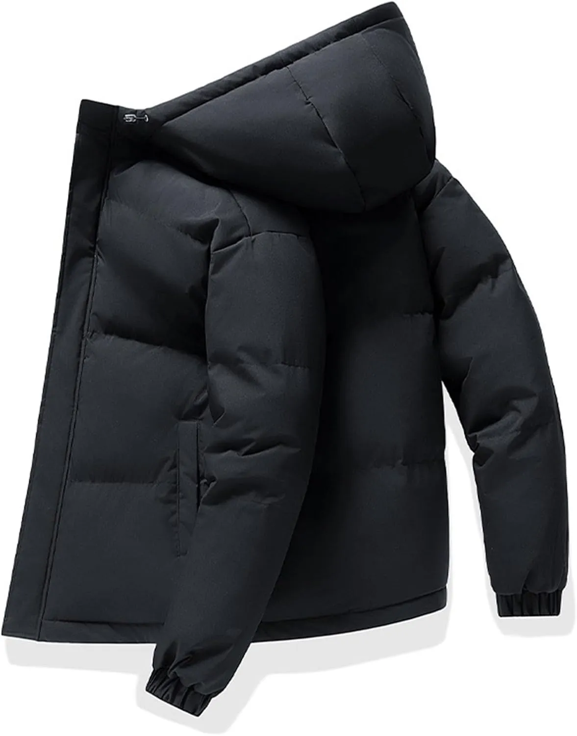 Mens Winter Jackets with Hood Lightweight Full Zip Loose Fit Padded Jacket Casual Long Sleeve Puffy Insulated Down Coats