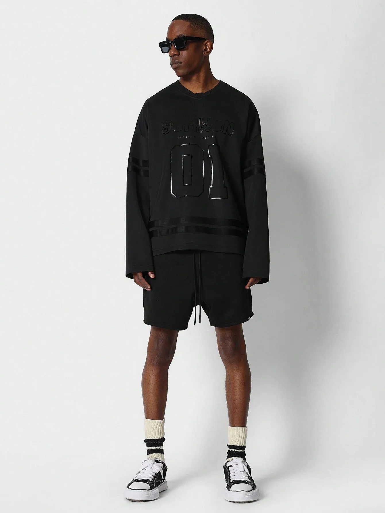 Oversized Fit Sweatshirt With Front Glossy Graphic Print