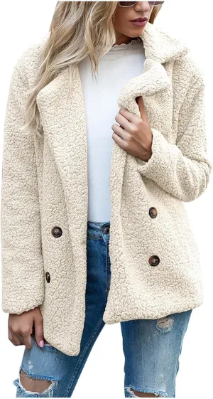 Oversized Fuzzy Fleece Jackets for Women Lapel Neck 2025 Parka Warm Pullovers Casual Loose Sweatshrits with Pockets
