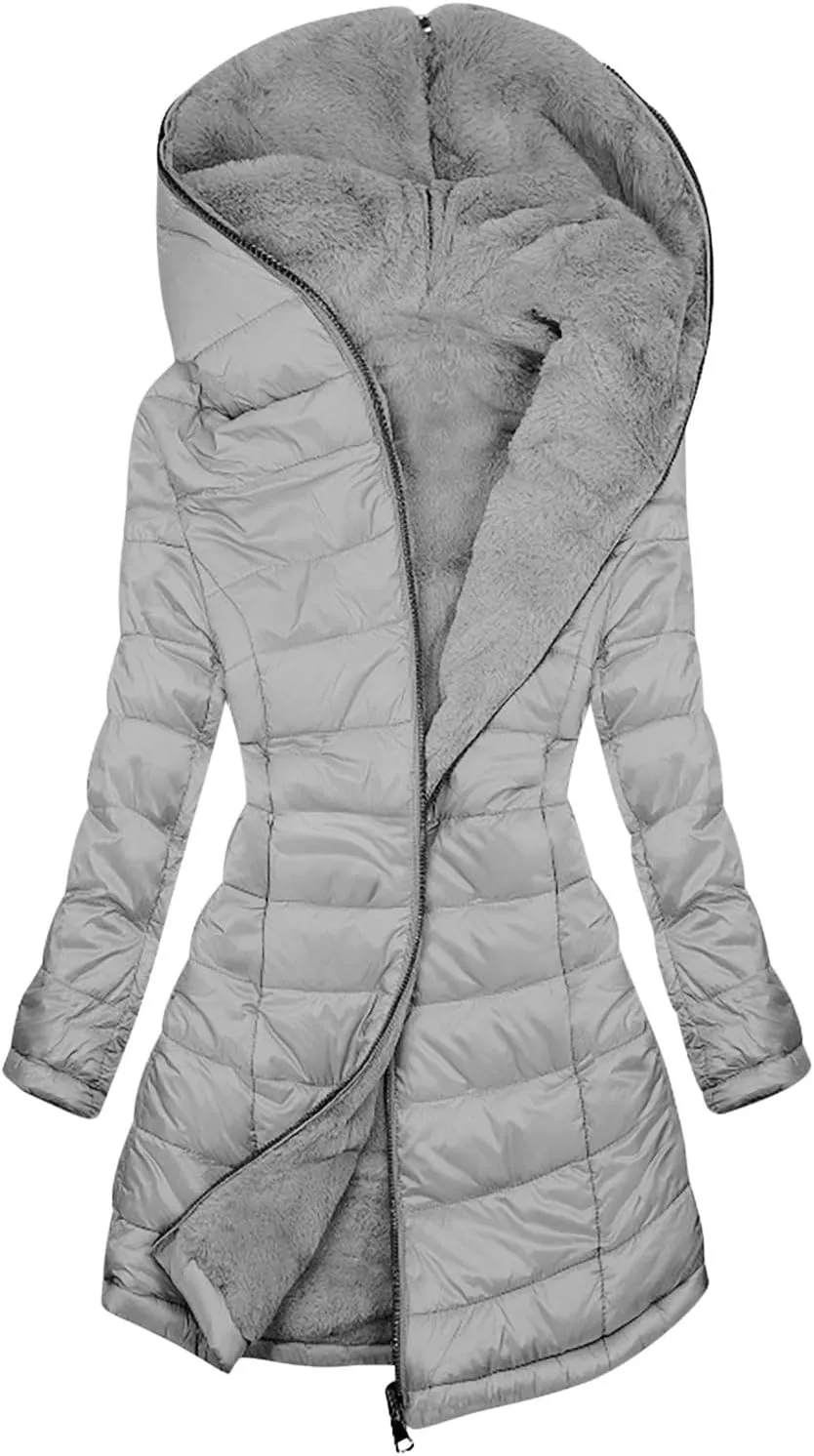 Puffer Jacket Womens Tops Plus Size Zip Up Down Jackets Cotton Sherpa Lined Parka Thermal Going Out Winter Hooded Coats
