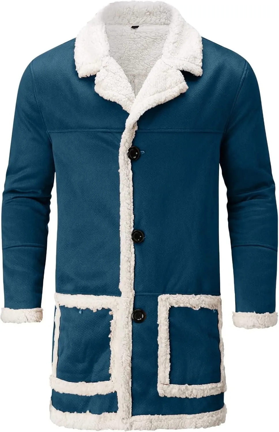 QWENTMTNTY Men's Faux Leather Winter Coats Suede Mid-Length Heavyweight Shearling Coat Big and Tall Thermal Sherpa Jacket