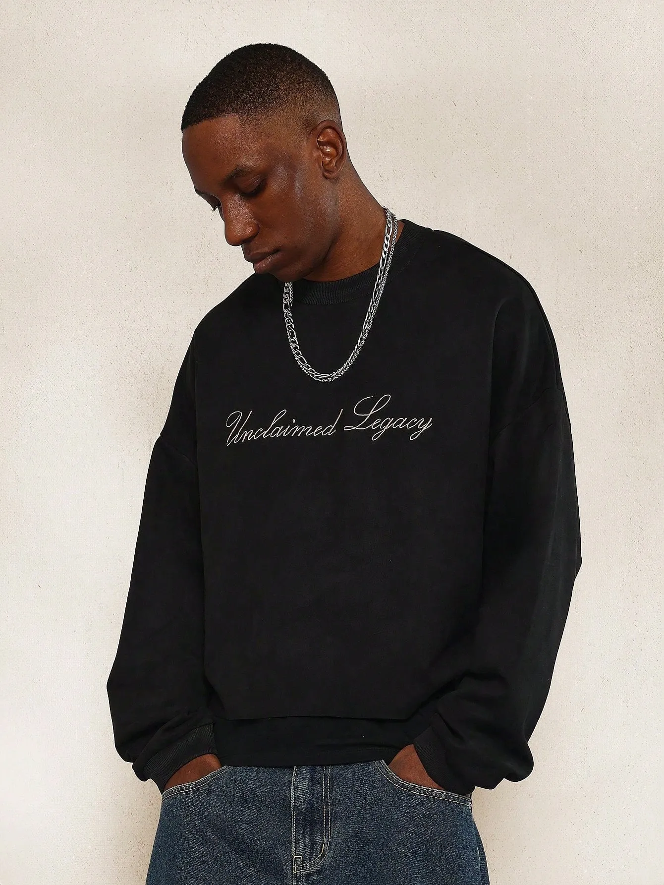 Suedette Souvenir Cropped Sweatshirt With Embroidered Print