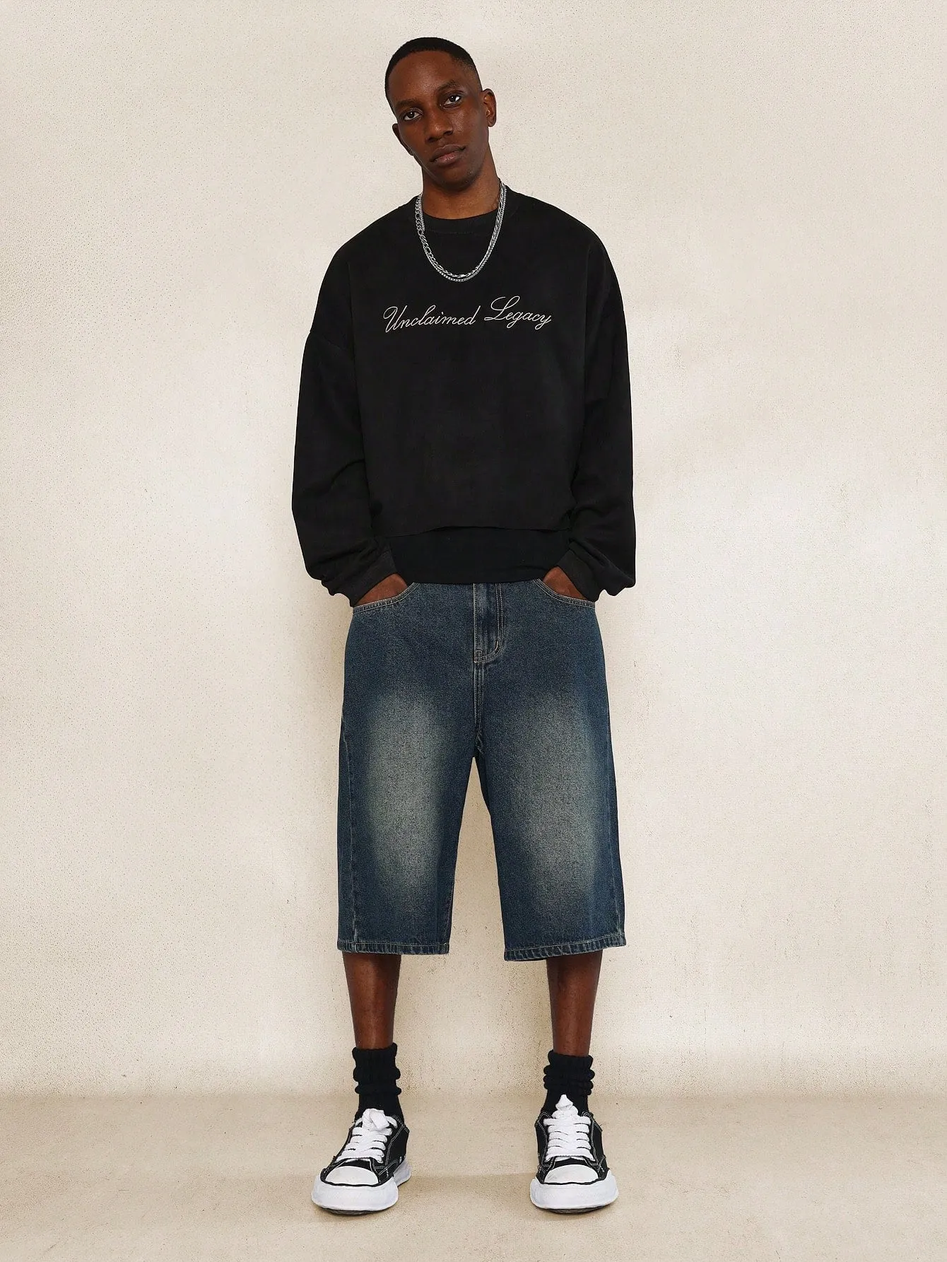Suedette Souvenir Cropped Sweatshirt With Embroidered Print