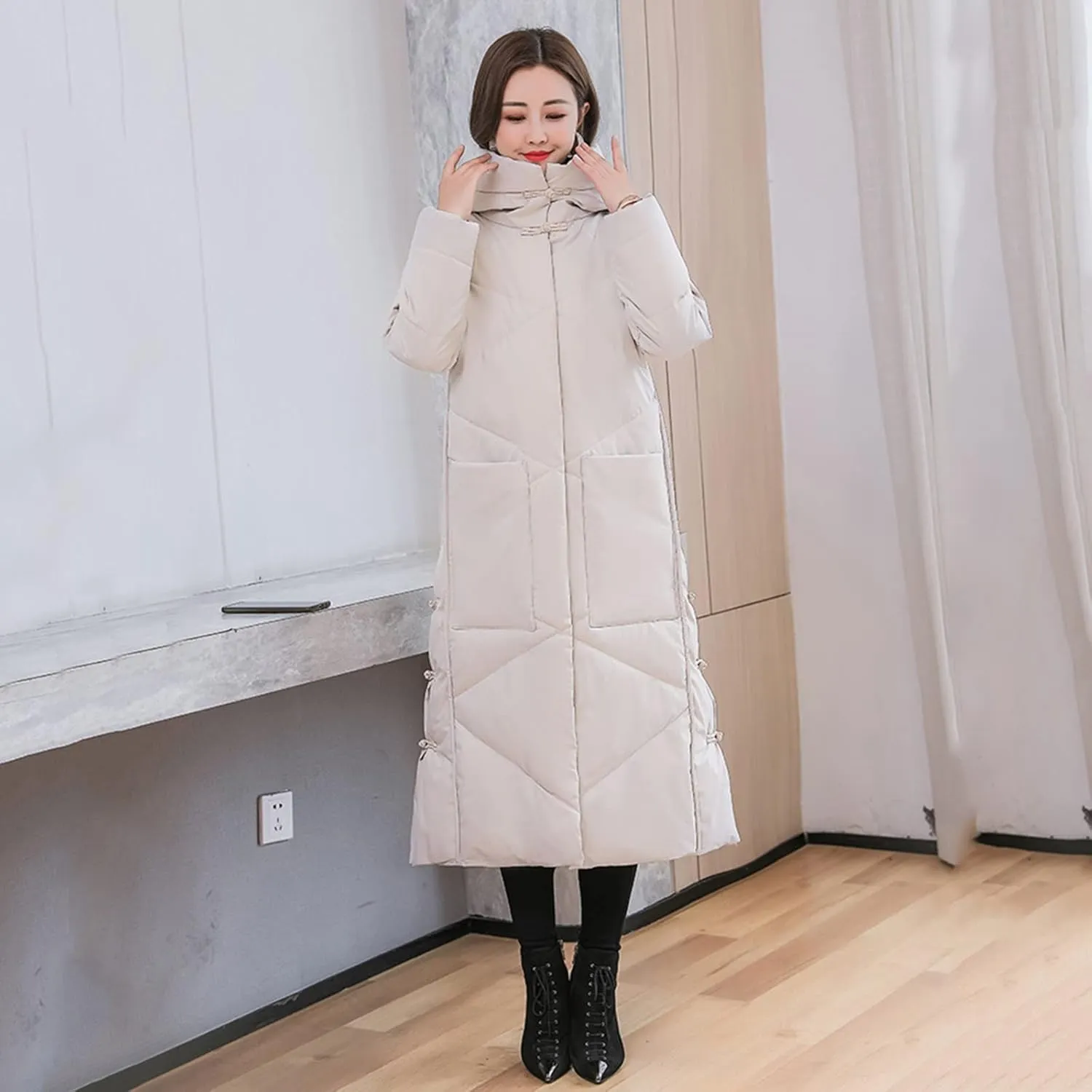 Women Long Puffer Coat Packable Down Jacket Lightweight Parkas Jacket Oversized Water-Resistant Thicken Hooded Insulated Coat
