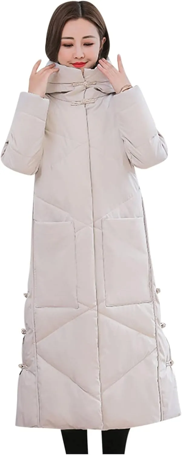 Women Long Puffer Coat Packable Down Jacket Lightweight Parkas Jacket Oversized Water-Resistant Thicken Hooded Insulated Coat