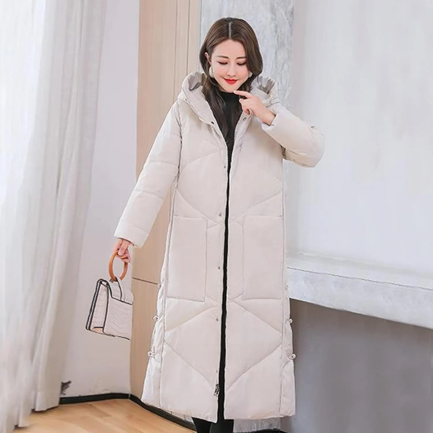 Women Long Puffer Coat Packable Down Jacket Lightweight Parkas Jacket Oversized Water-Resistant Thicken Hooded Insulated Coat