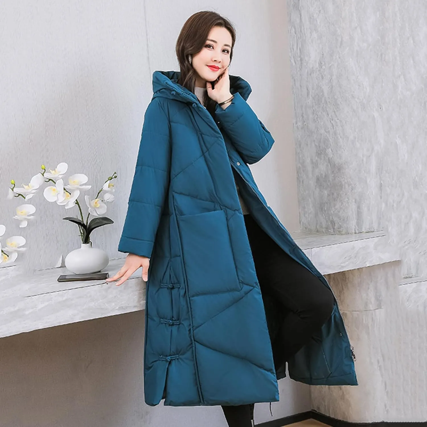 Women Long Puffer Coat Packable Down Jacket Lightweight Parkas Jacket Oversized Water-Resistant Thicken Hooded Insulated Coat