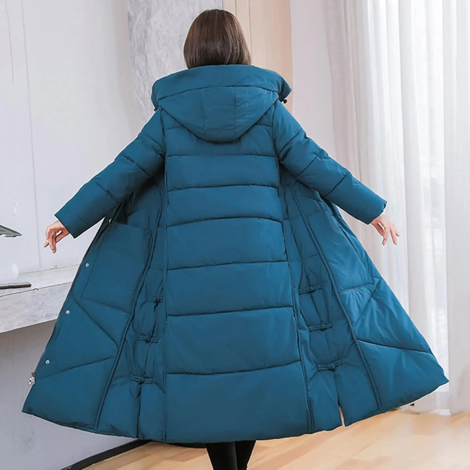 Women Long Puffer Coat Packable Down Jacket Lightweight Parkas Jacket Oversized Water-Resistant Thicken Hooded Insulated Coat