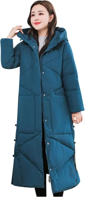 Women Long Puffer Coat Packable Down Jacket Lightweight Parkas Jacket Oversized Water-Resistant Thicken Hooded Insulated Coat