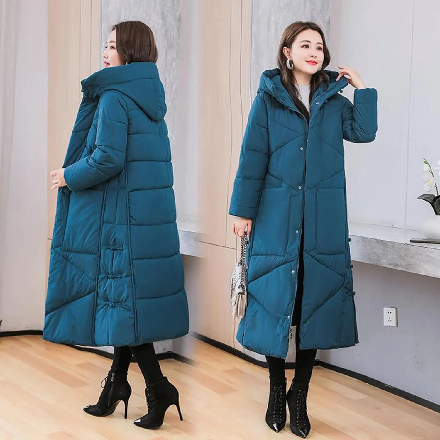 Women Long Puffer Coat Packable Down Jacket Lightweight Parkas Jacket Oversized Water-Resistant Thicken Hooded Insulated Coat