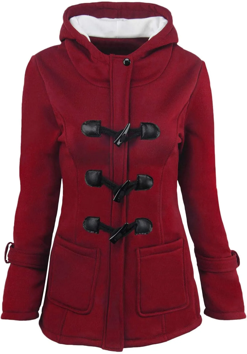 Womens Hooded Coats Fashion Horn Button Thicken Fleece Coat Warm Sherpa Lined Parkas Jacket Winter Casual Outerwear