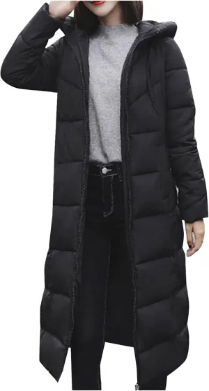 Womens Long Puffer Coat Packable Down Coat Ultralight Parkas Jacket Oversized Zip Up Winter Hooded Insulated Coat