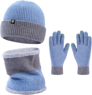 Womens Winter Warm Knit Beanie Hat Touchscreen Gloves Neck Scarf Set with Fleece Lined Skull Caps Women Men Christmas Gifts